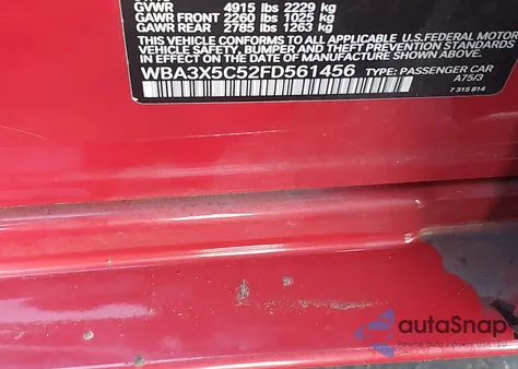 2015 BMW 328I Gran Turismo xDrive z USA, uszkodzony, nr VIN WBA3X5C52FD561456